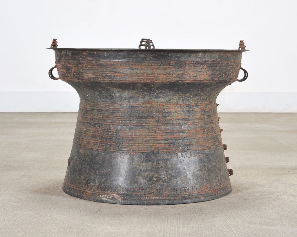 Southeast Asian Patinated Bronze Rain Drum Drink Table 2 Ft