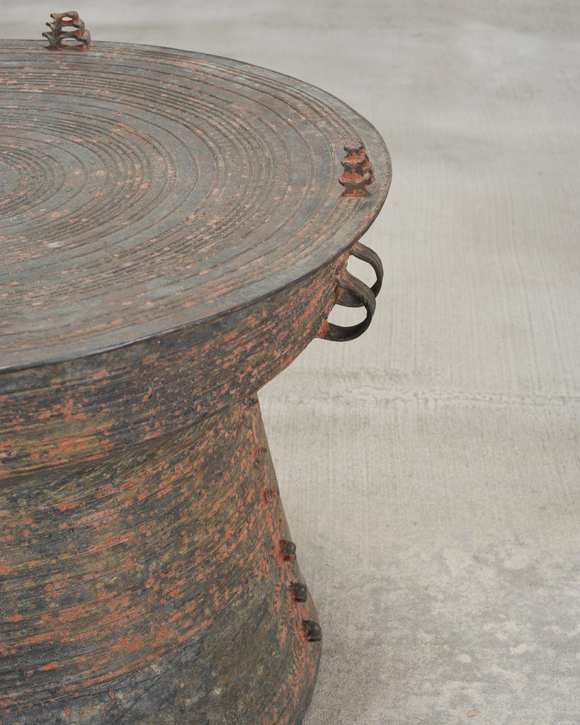 Southeast Asian Patinated Bronze Rain Drum Drink Table 2 Ft
