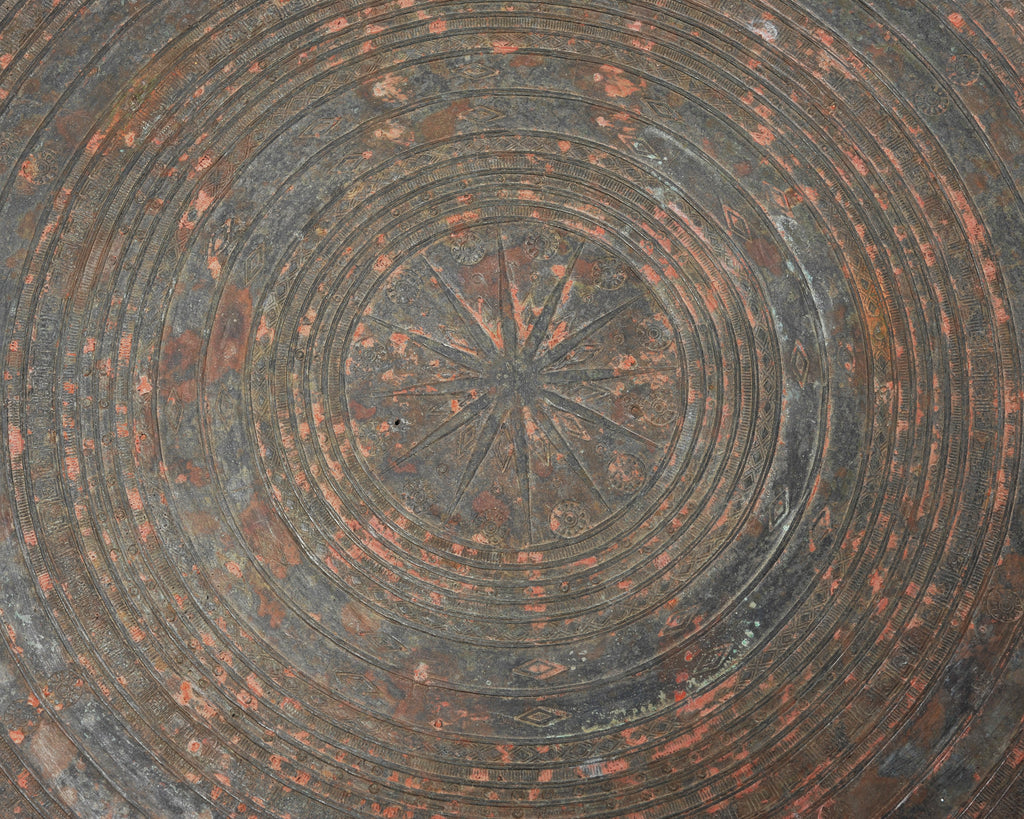 Southeast Asian Patinated Bronze Rain Drum Drink Table 2 Ft