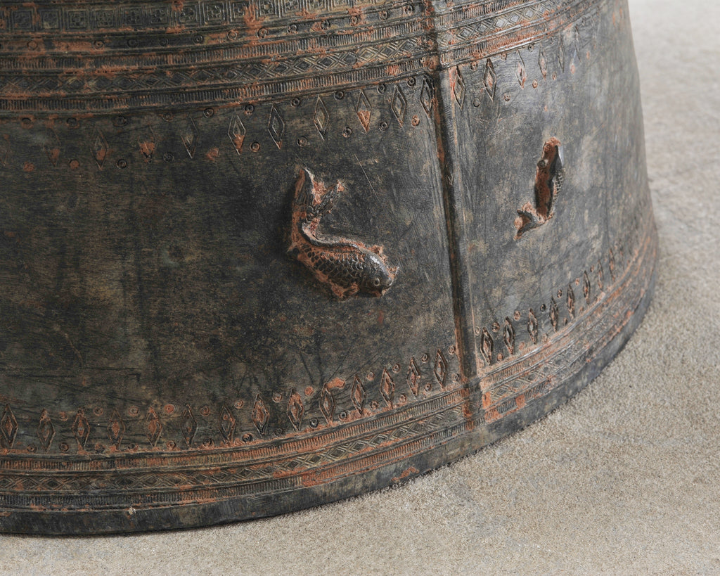 Southeast Asian Patinated Bronze Rain Drum Drink Table 2 Ft