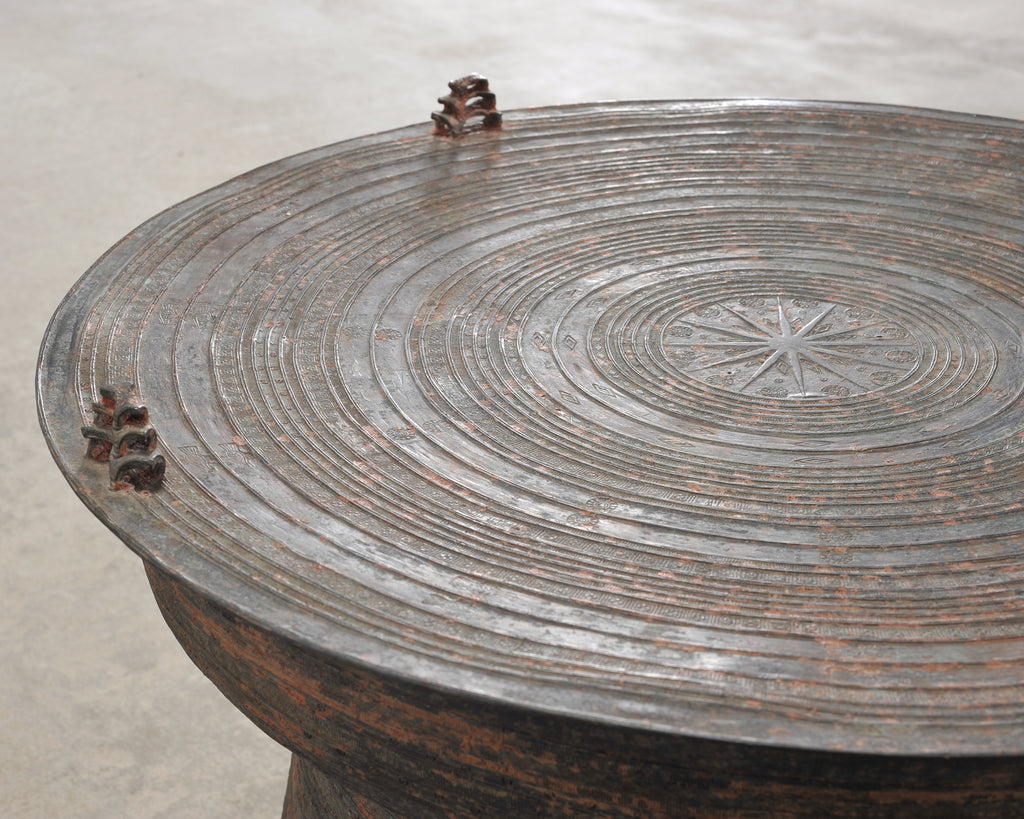 Southeast Asian Patinated Bronze Rain Drum Drink Table 2 Ft