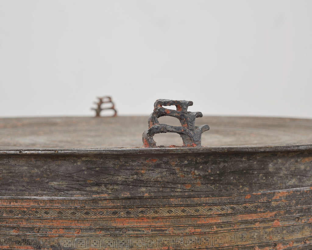 Southeast Asian Patinated Bronze Rain Drum Drink Table 2 Ft