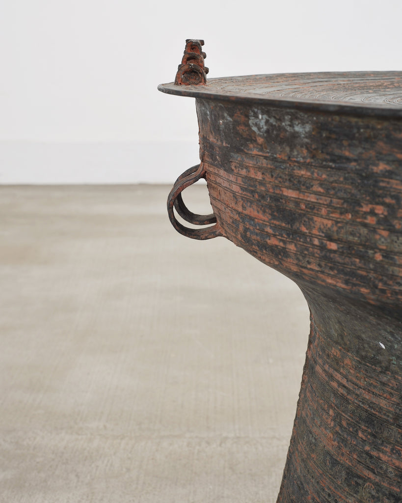 Southeast Asian Patinated Bronze Rain Drum Drink Table 2 Ft