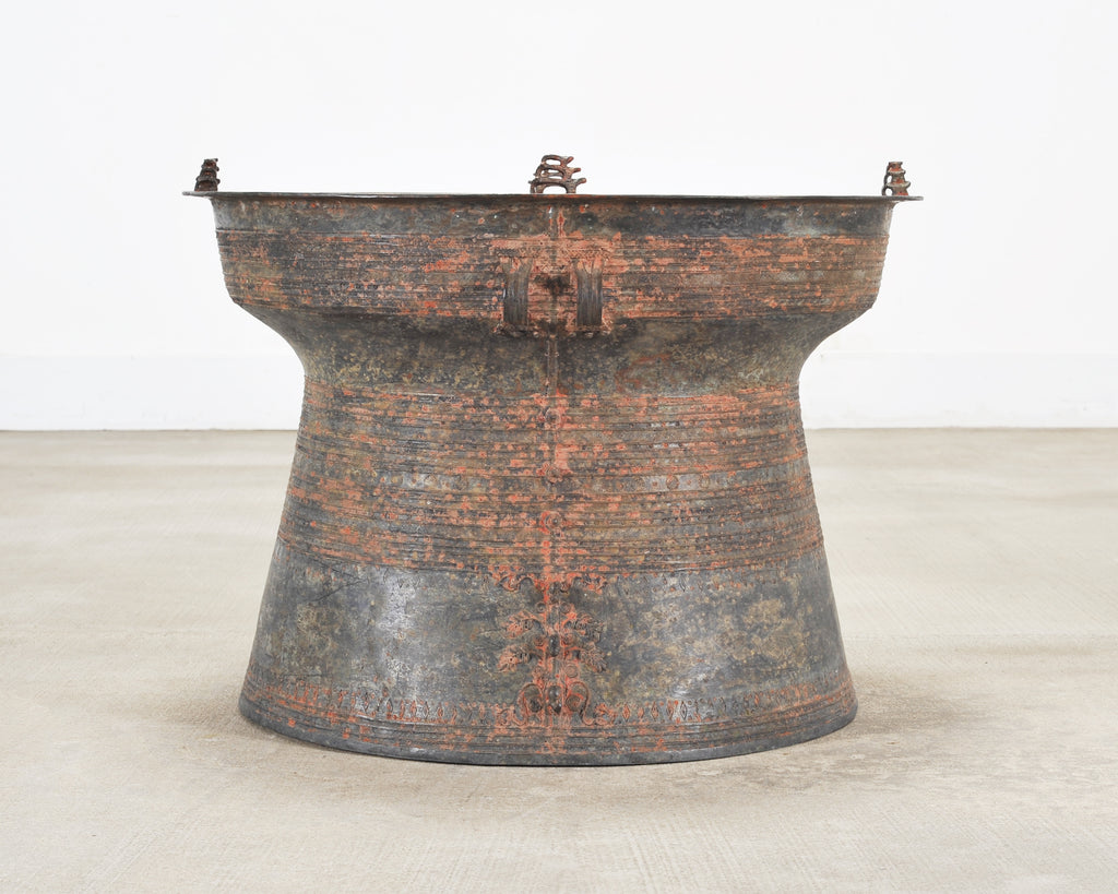 Southeast Asian Patinated Bronze Rain Drum Drink Table 2 Ft