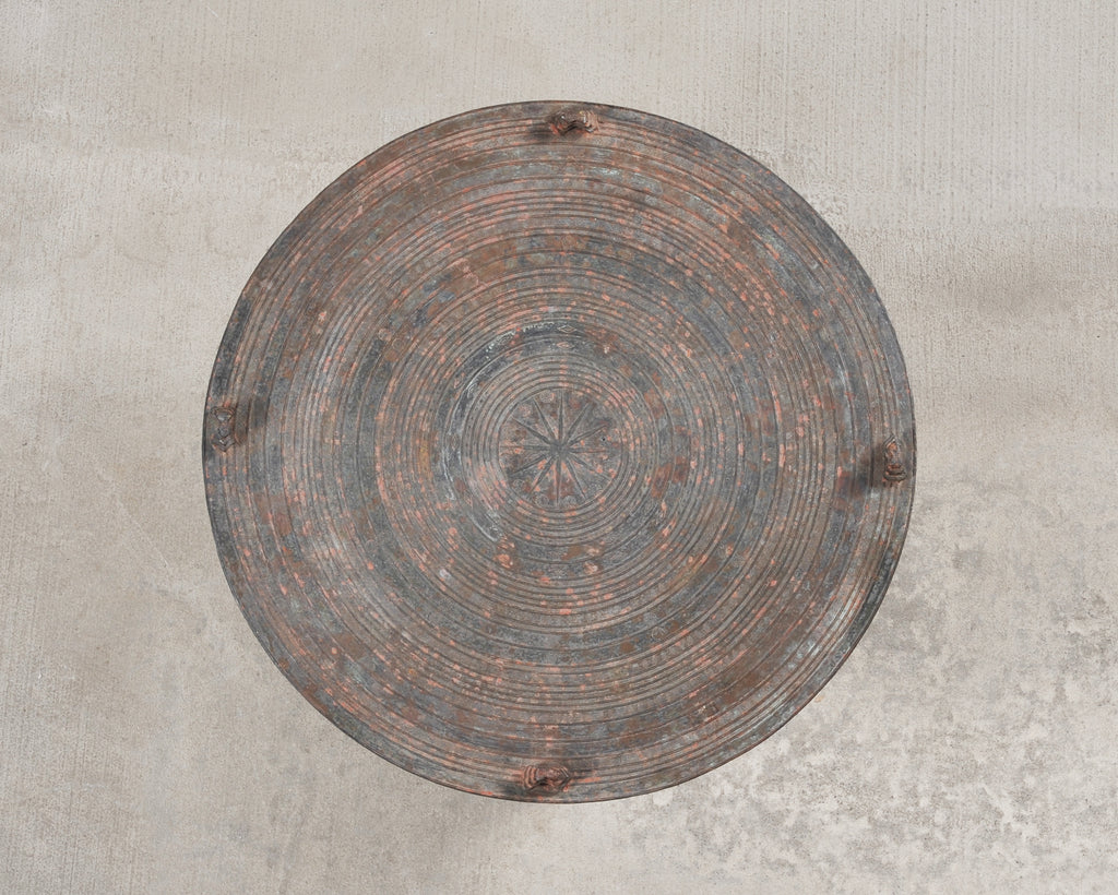 Southeast Asian Patinated Bronze Rain Drum Drink Table 2 Ft