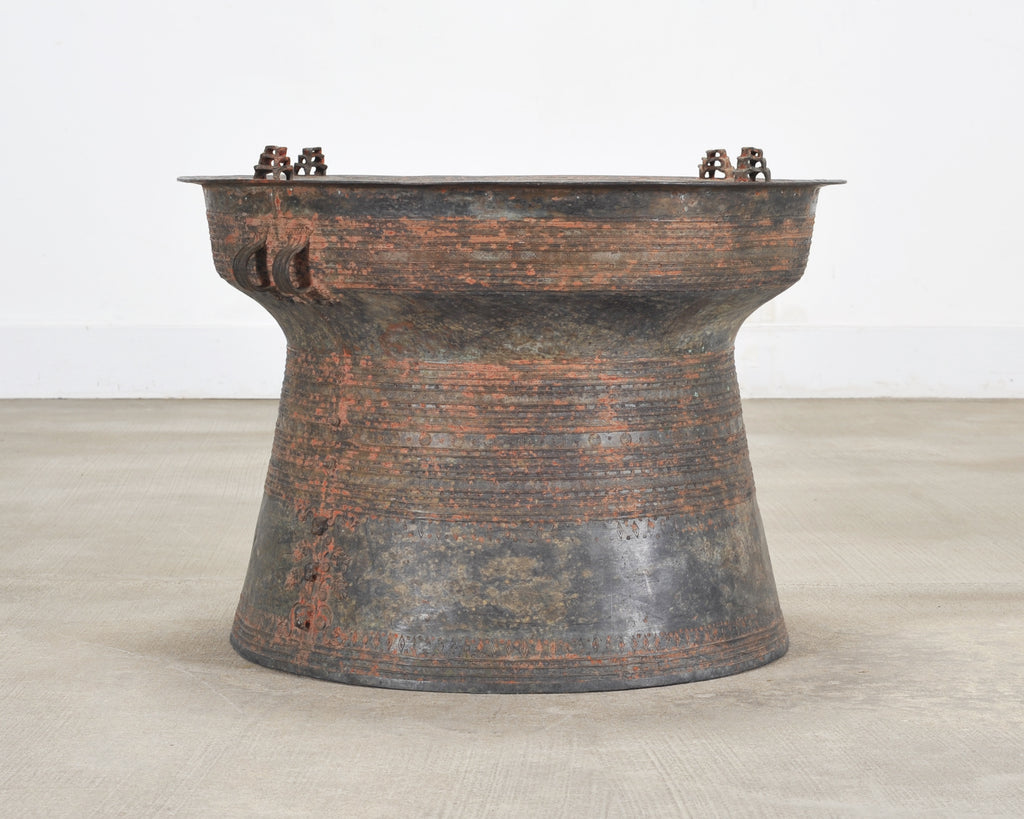 Southeast Asian Patinated Bronze Rain Drum Drink Table 2 Ft