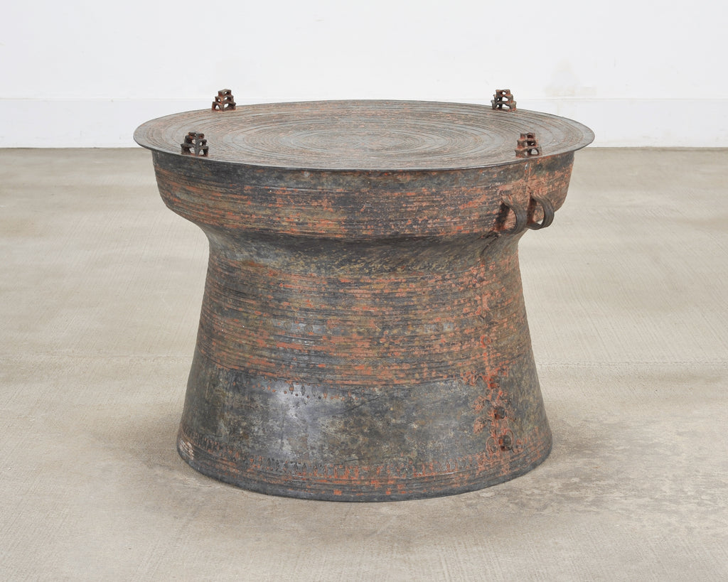 Southeast Asian Patinated Bronze Rain Drum Drink Table 2 Ft