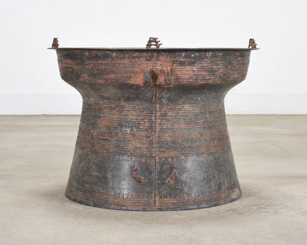 Southeast Asian Patinated Bronze Rain Drum Drink Table 2 Ft