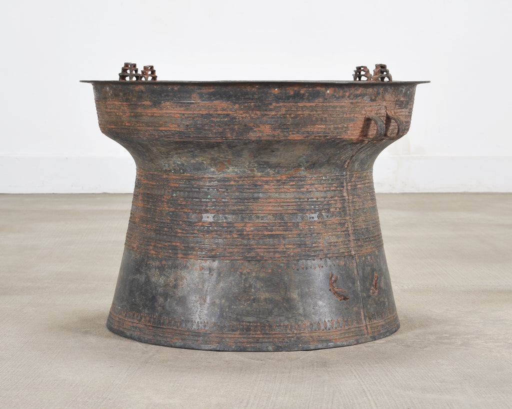 Southeast Asian Patinated Bronze Rain Drum Drink Table 2 Ft