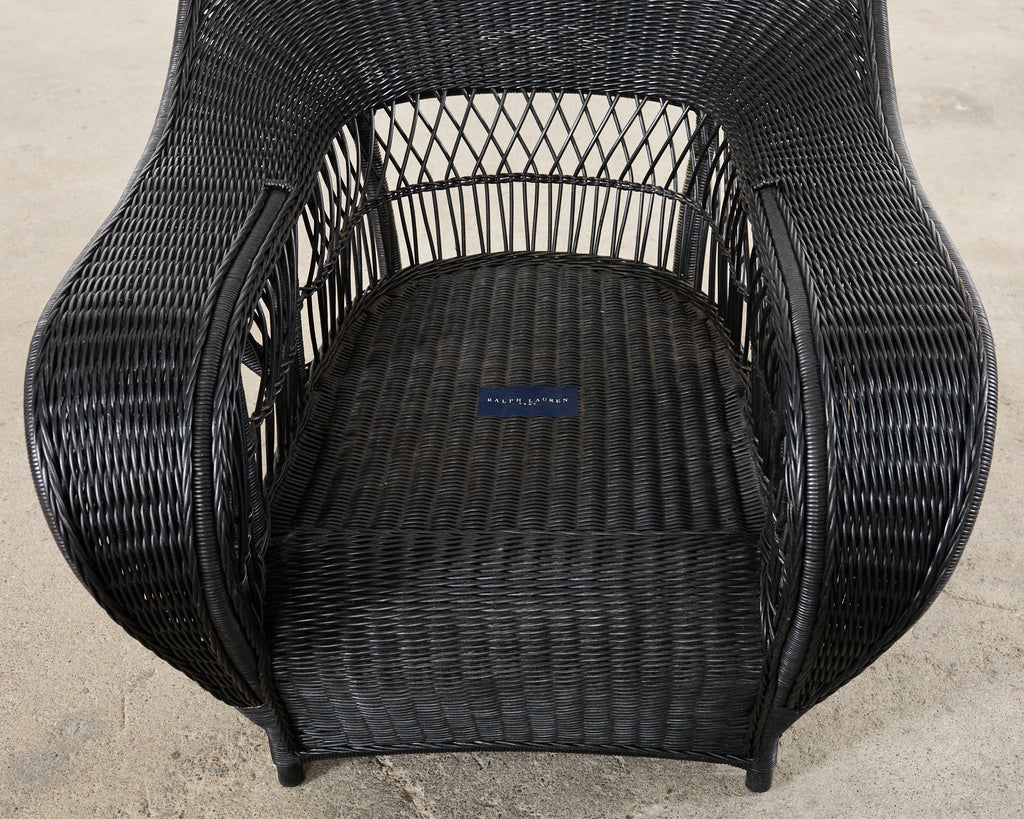 Pair of Ralph Lauren Wicker Rattan Garden Lounge Chairs