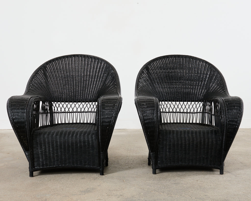 Pair of Ralph Lauren Wicker Rattan Garden Lounge Chairs