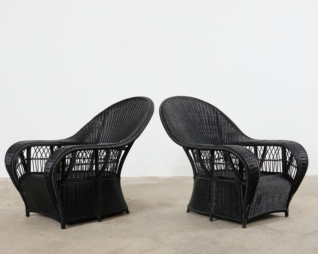 Pair of Ralph Lauren Wicker Rattan Garden Lounge Chairs