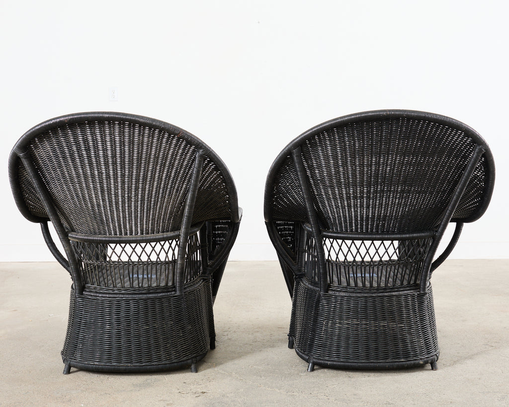 Pair of Ralph Lauren Wicker Rattan Garden Lounge Chairs