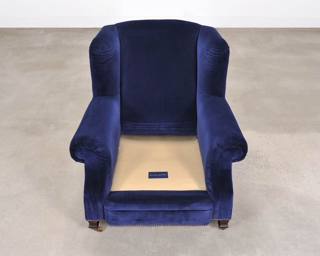 Ralph Lauren English New Bohemian Artist’s Chair in Blue Velvet