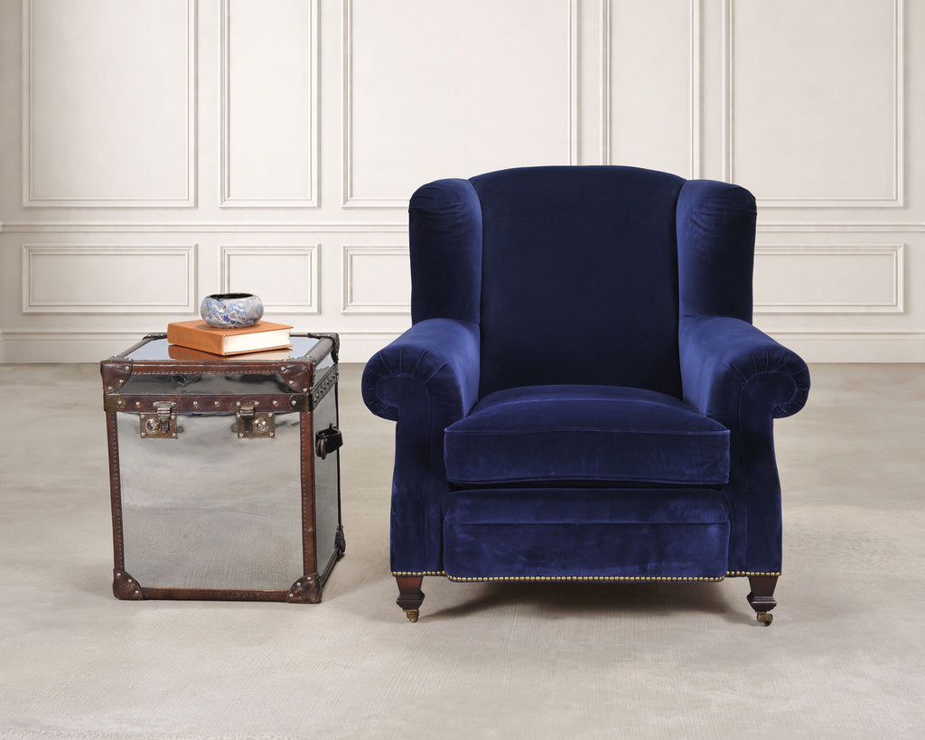 Ralph Lauren English New Bohemian Artist’s Chair in Blue Velvet