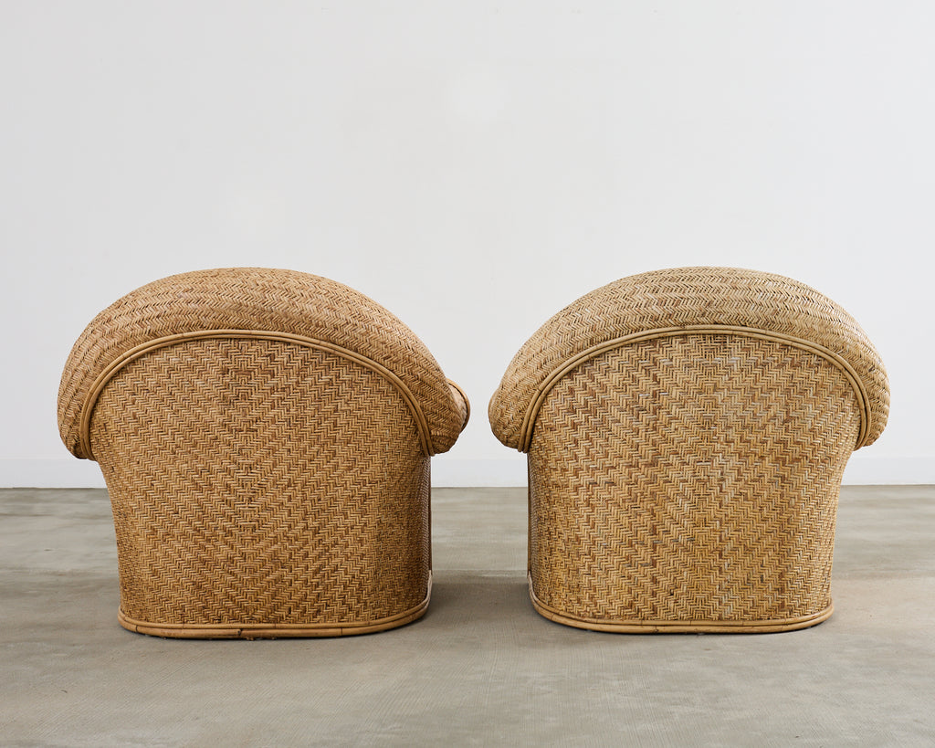 Pair of Ralph Lauren Attributed Wicker Rattan Lounge Chairs