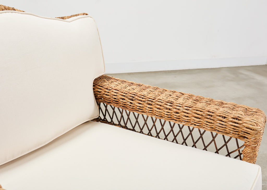 Pair of Ralph Lauren Organic Wicker Rope Armchairs + Ottoman