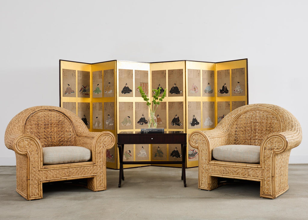 Pair of Ralph Lauren Attributed Wicker Rattan Lounge Chairs