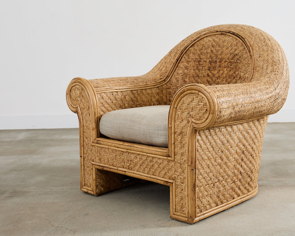 Pair of Ralph Lauren Attributed Wicker Rattan Lounge Chairs