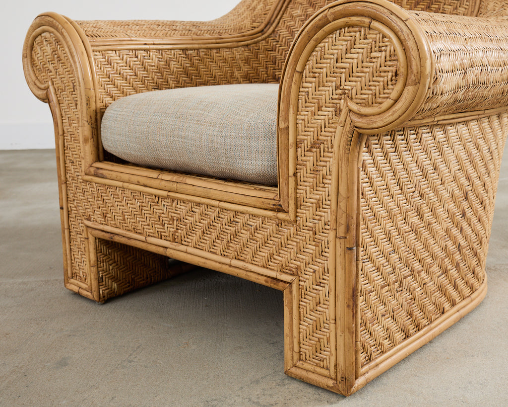 Pair of Ralph Lauren Attributed Wicker Rattan Lounge Chairs