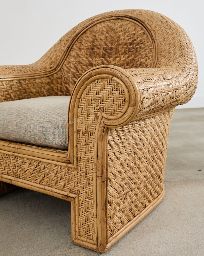 Pair of Ralph Lauren Attributed Wicker Rattan Lounge Chairs