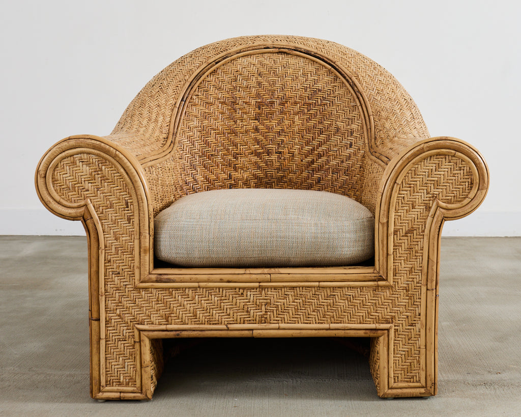 Pair of Ralph Lauren Attributed Wicker Rattan Lounge Chairs