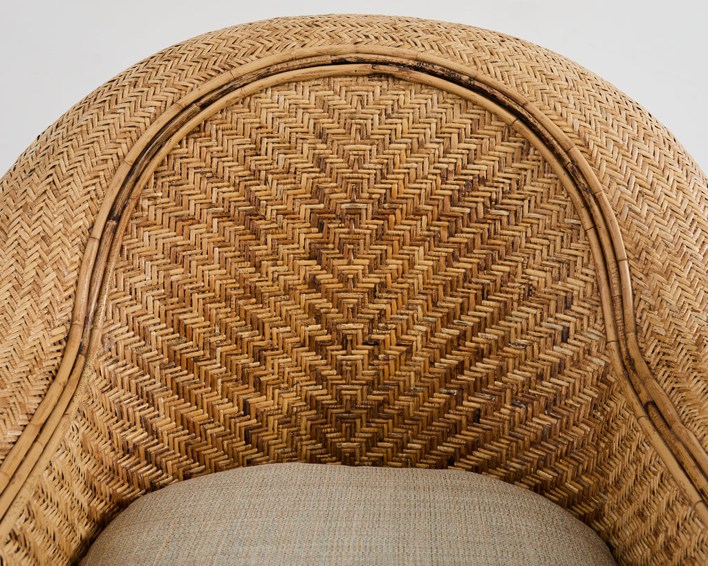 Pair of Ralph Lauren Attributed Wicker Rattan Lounge Chairs
