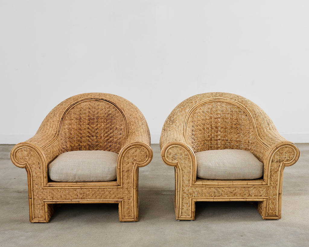 Pair of Ralph Lauren Attributed Wicker Rattan Lounge Chairs