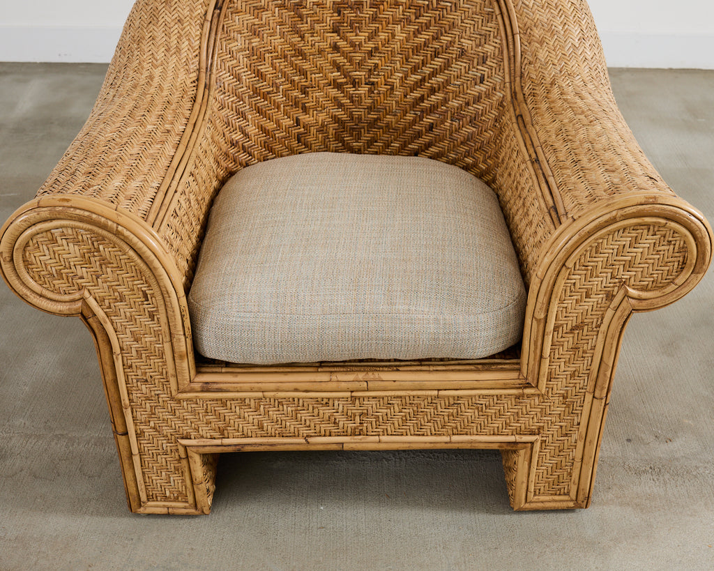Pair of Ralph Lauren Attributed Wicker Rattan Lounge Chairs