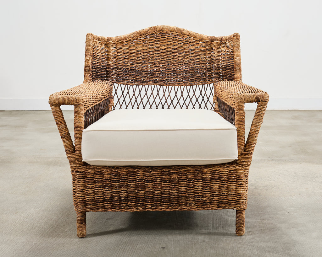 Pair of Ralph Lauren Organic Wicker Rope Armchairs + Ottoman