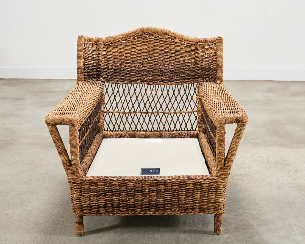 Pair of Ralph Lauren Organic Wicker Rope Armchairs + Ottoman