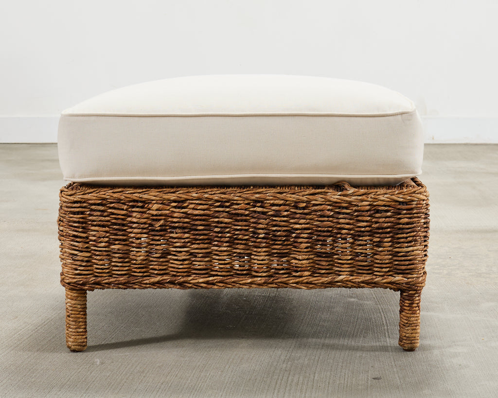 Pair of Ralph Lauren Organic Wicker Rope Armchairs + Ottoman