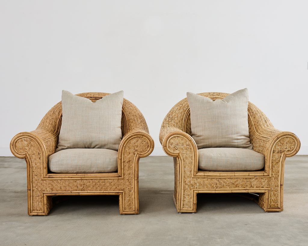 Pair of Ralph Lauren Attributed Wicker Rattan Lounge Chairs