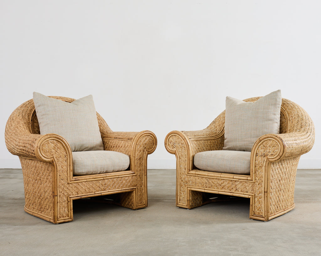 Pair of Ralph Lauren Attributed Wicker Rattan Lounge Chairs