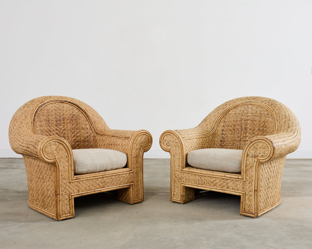 Pair of Ralph Lauren Attributed Wicker Rattan Lounge Chairs