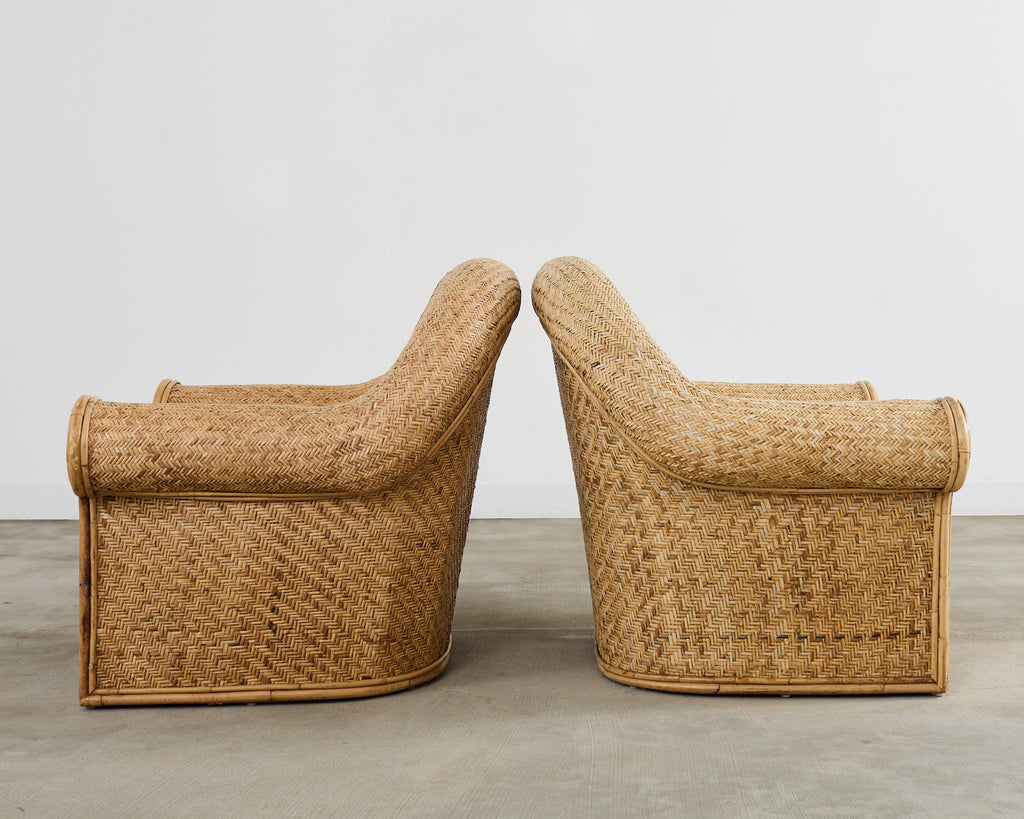 Pair of Ralph Lauren Attributed Wicker Rattan Lounge Chairs