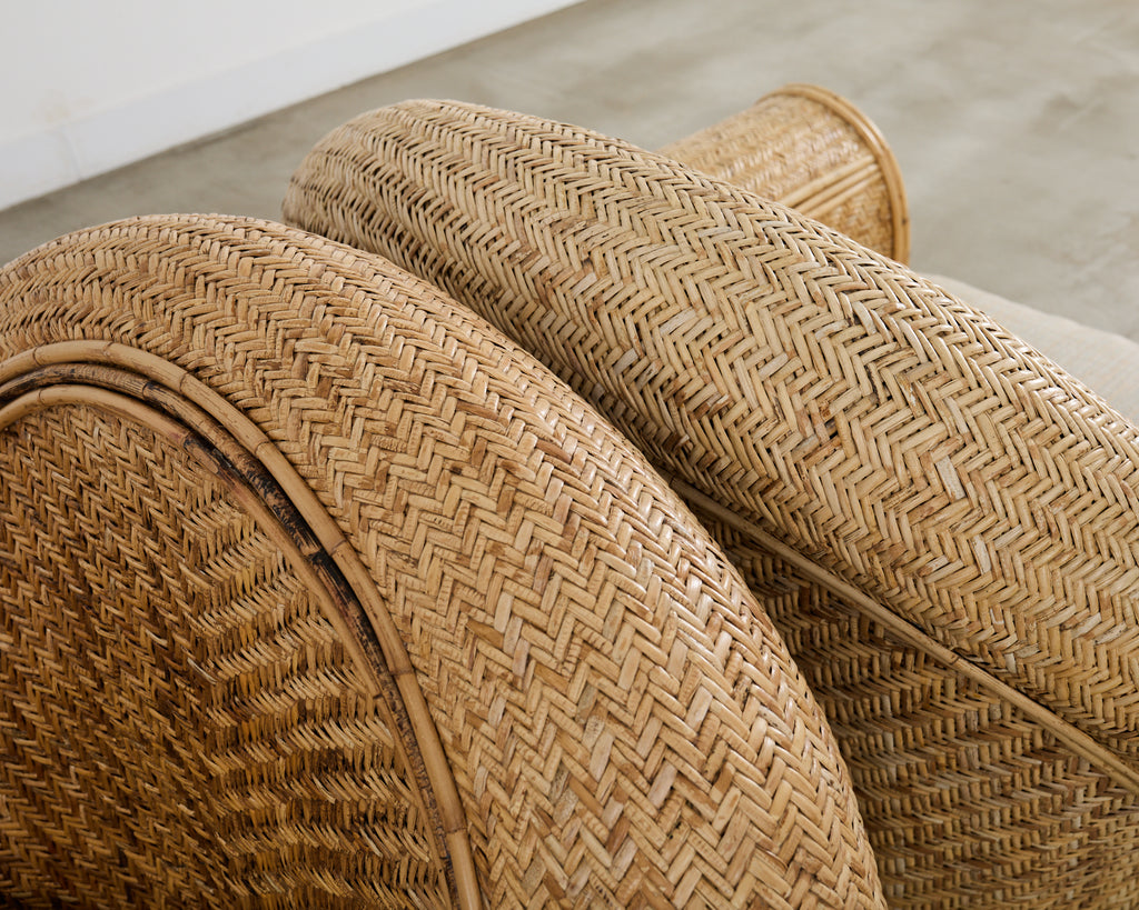 Pair of Ralph Lauren Attributed Wicker Rattan Lounge Chairs