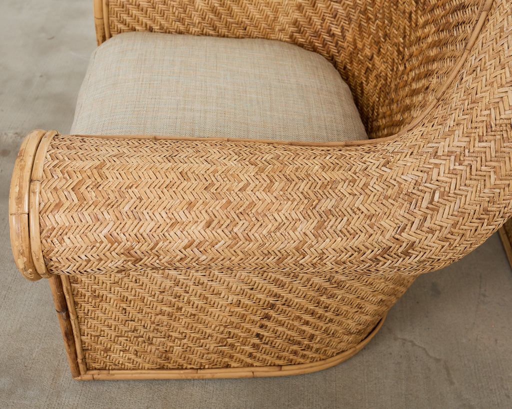 Pair of Ralph Lauren Attributed Wicker Rattan Lounge Chairs