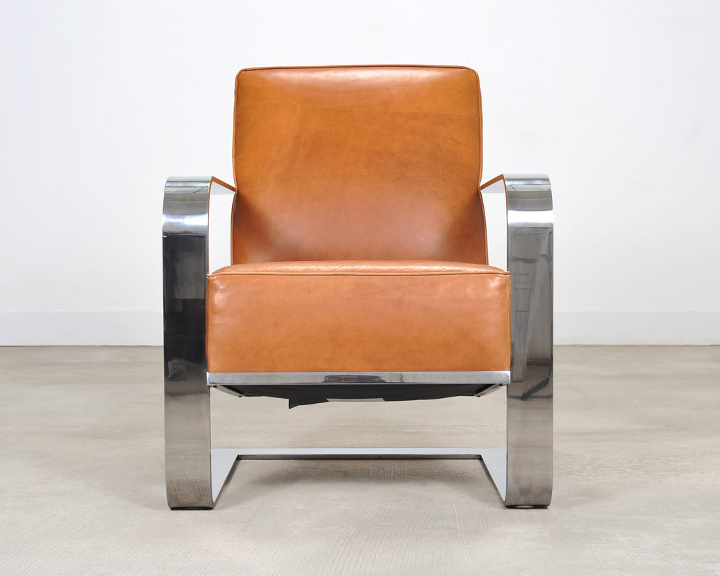 Ralph Lauren Modern Penthouse Chrome and Leather Lounge Chair