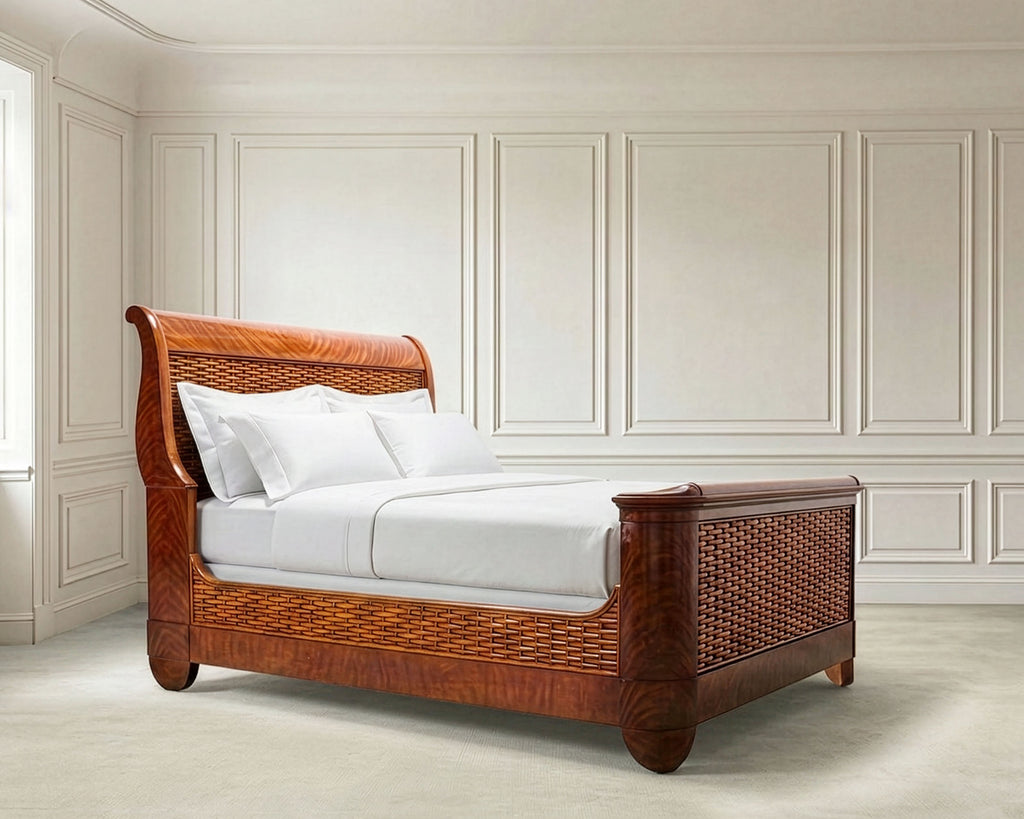 Ralph Lauren Villa America Mahogany Rattan Gondola Sleigh Bed
