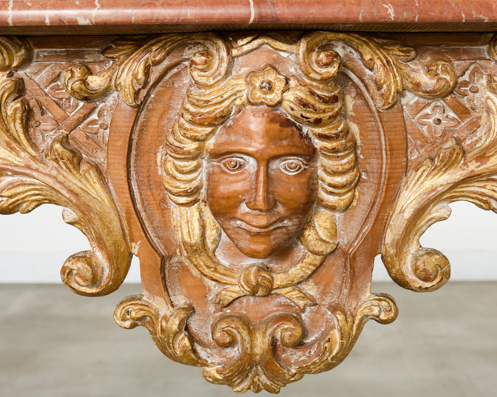 Italian Baroque Style Marble Top Console Table