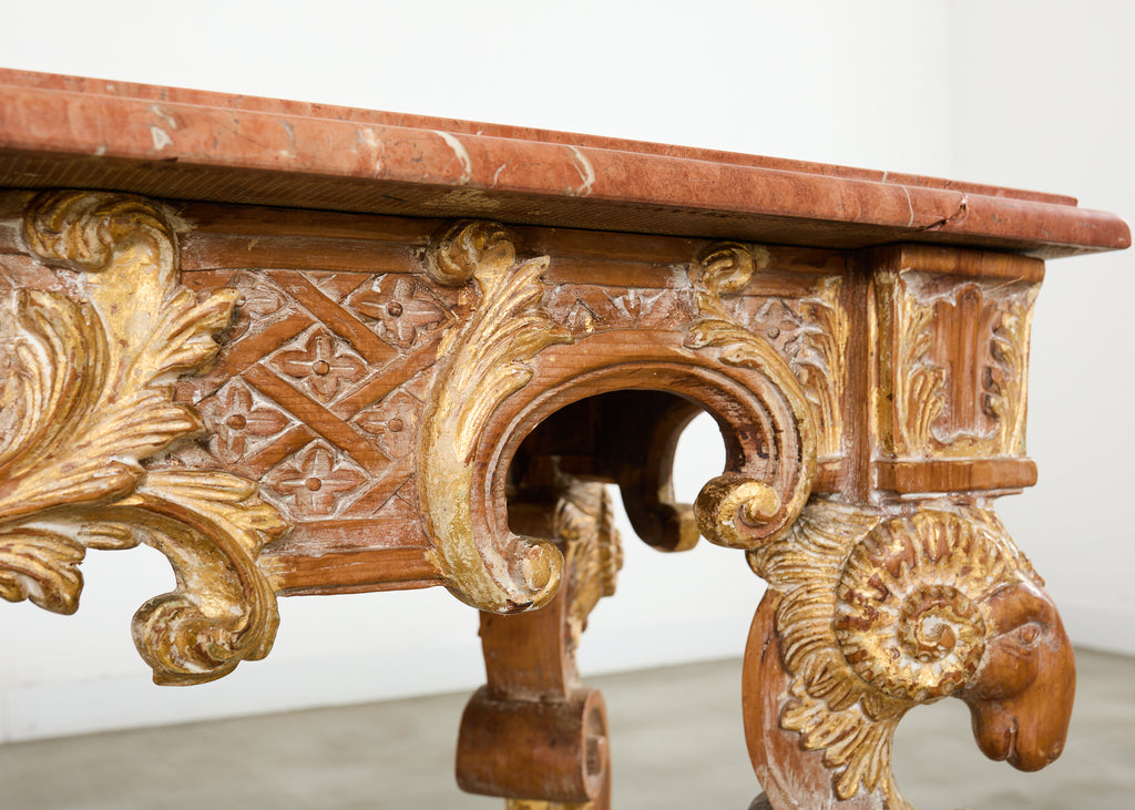 Italian Baroque Style Marble Top Console Table