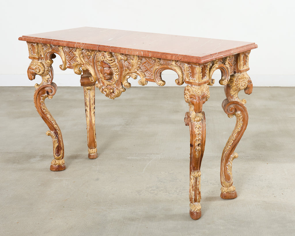Italian Baroque Style Marble Top Console Table