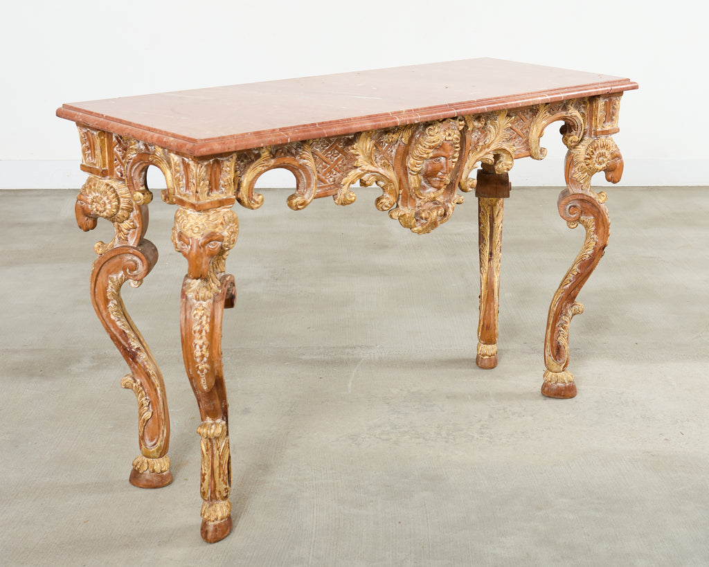 Italian Baroque Style Marble Top Console Table