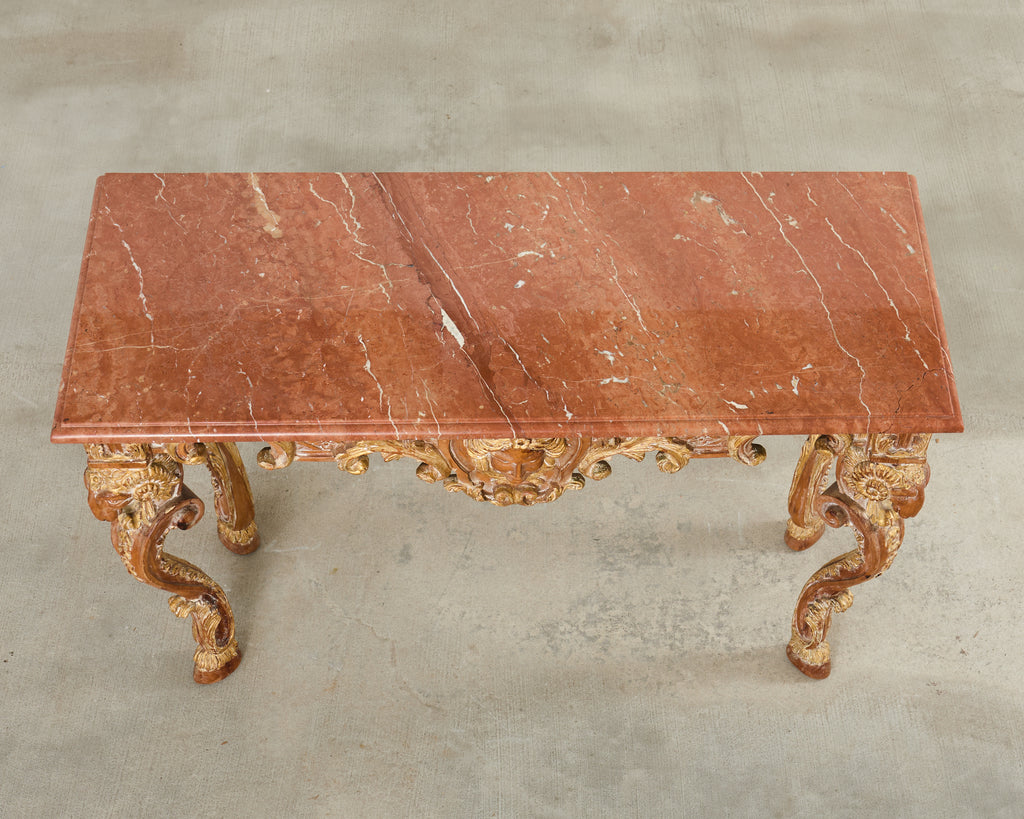 Italian Baroque Style Marble Top Console Table