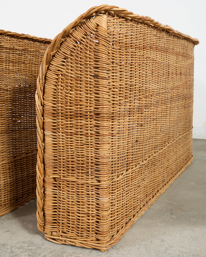 Pair of Organic Modern Woven Rattan Wicker Wingback Headboards