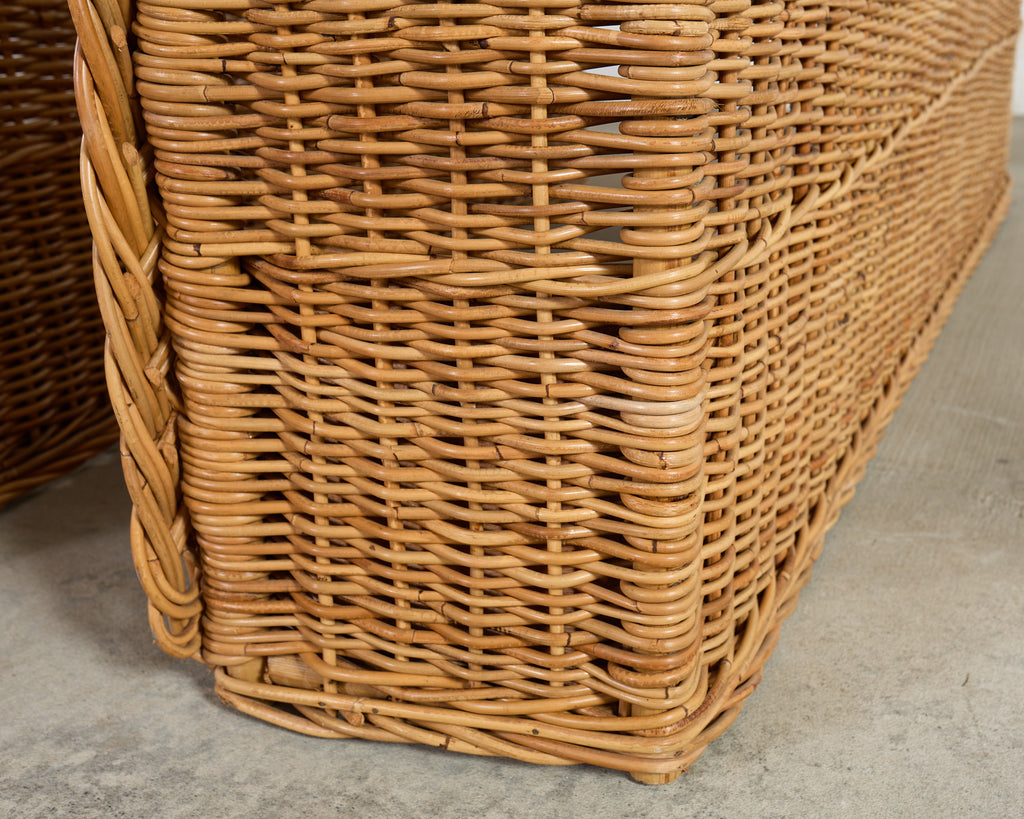 Pair of Organic Modern Woven Rattan Wicker Wingback Headboards