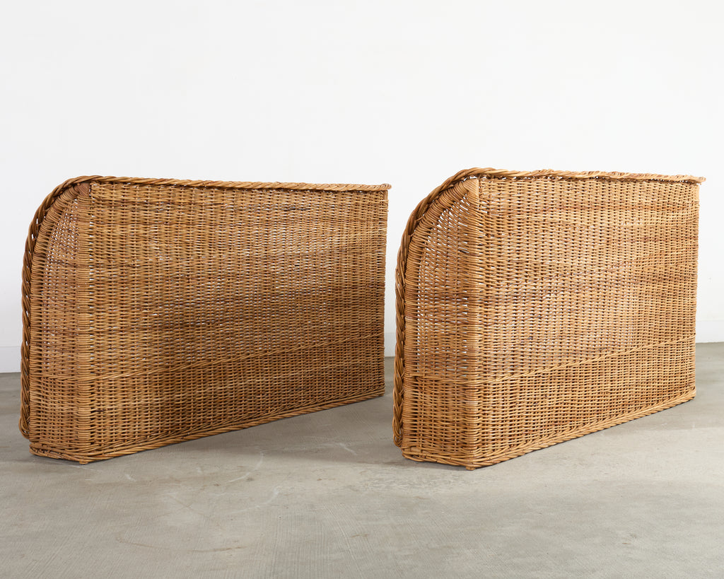 Pair of Organic Modern Woven Rattan Wicker Wingback Headboards