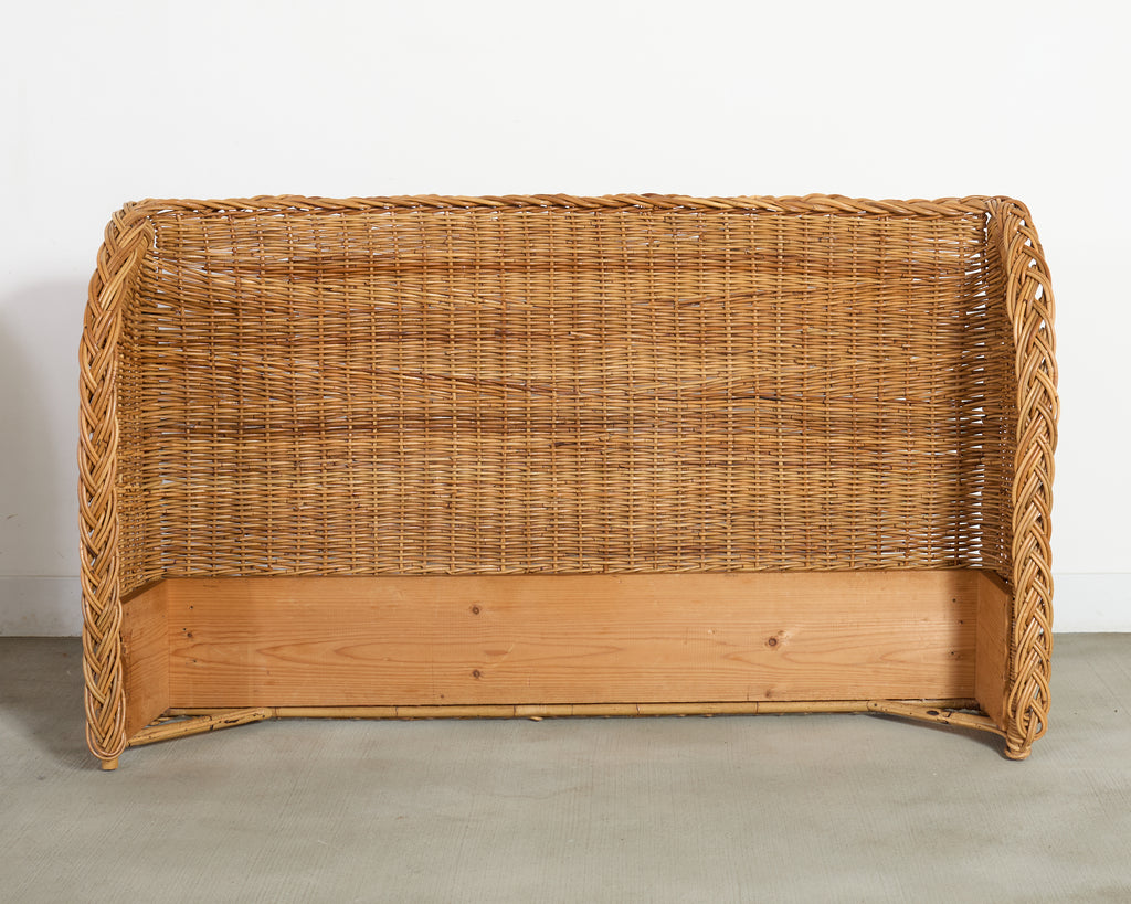 Pair of Organic Modern Woven Rattan Wicker Wingback Headboards