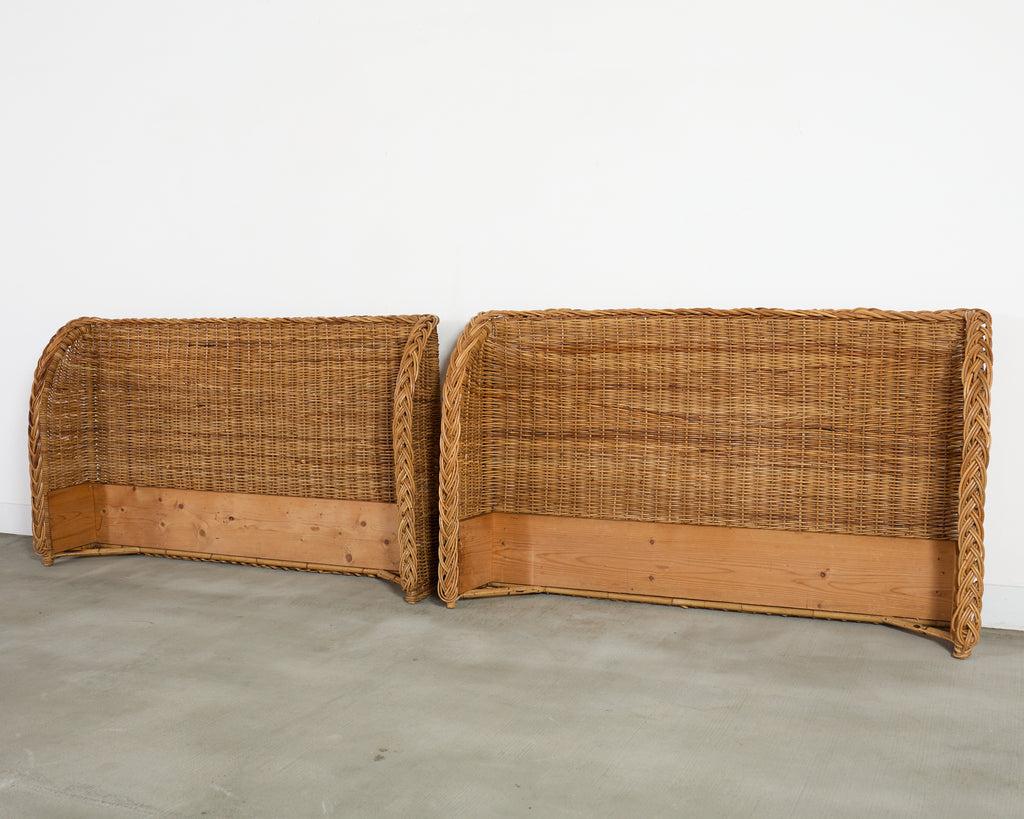 Pair of Organic Modern Woven Rattan Wicker Wingback Headboards